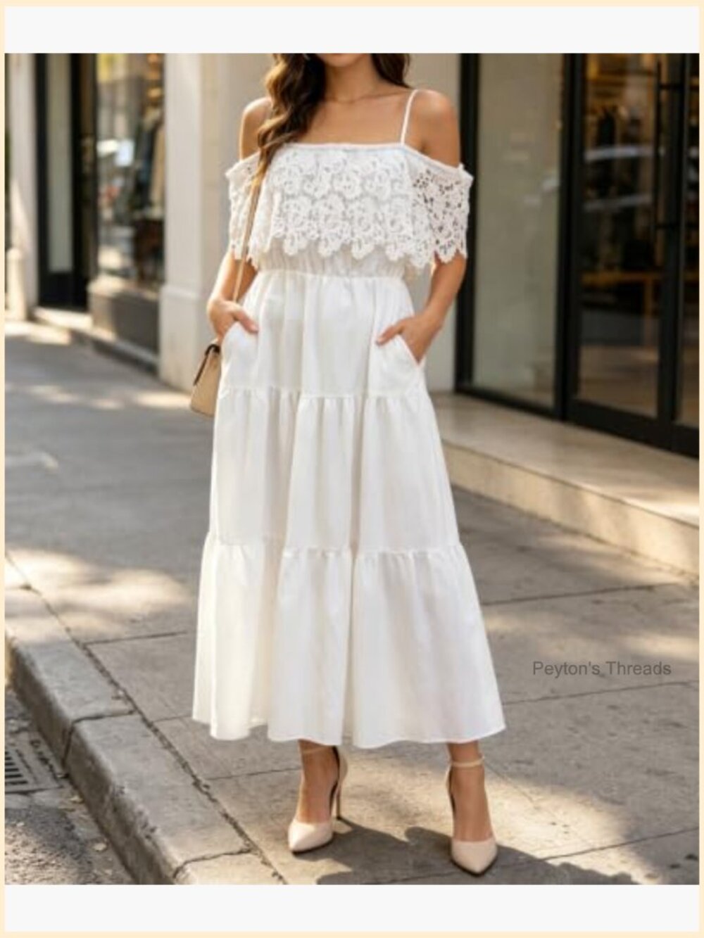 Off Shoulder Maxi Dress with Spaghetti Straps Elastic Waist A-Line Boho Formal - Picture 5 of 7